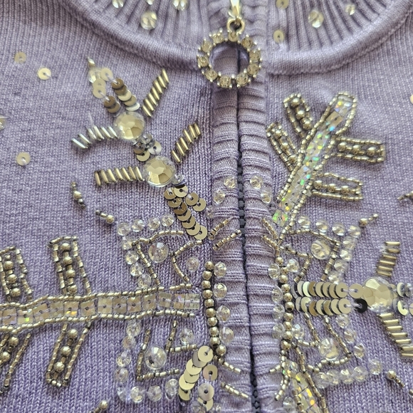 NWT Boston Proper Lavender Snowflake Embellished Zip Mock Neck Sweater L Ribbed - Picture 7 of 13
